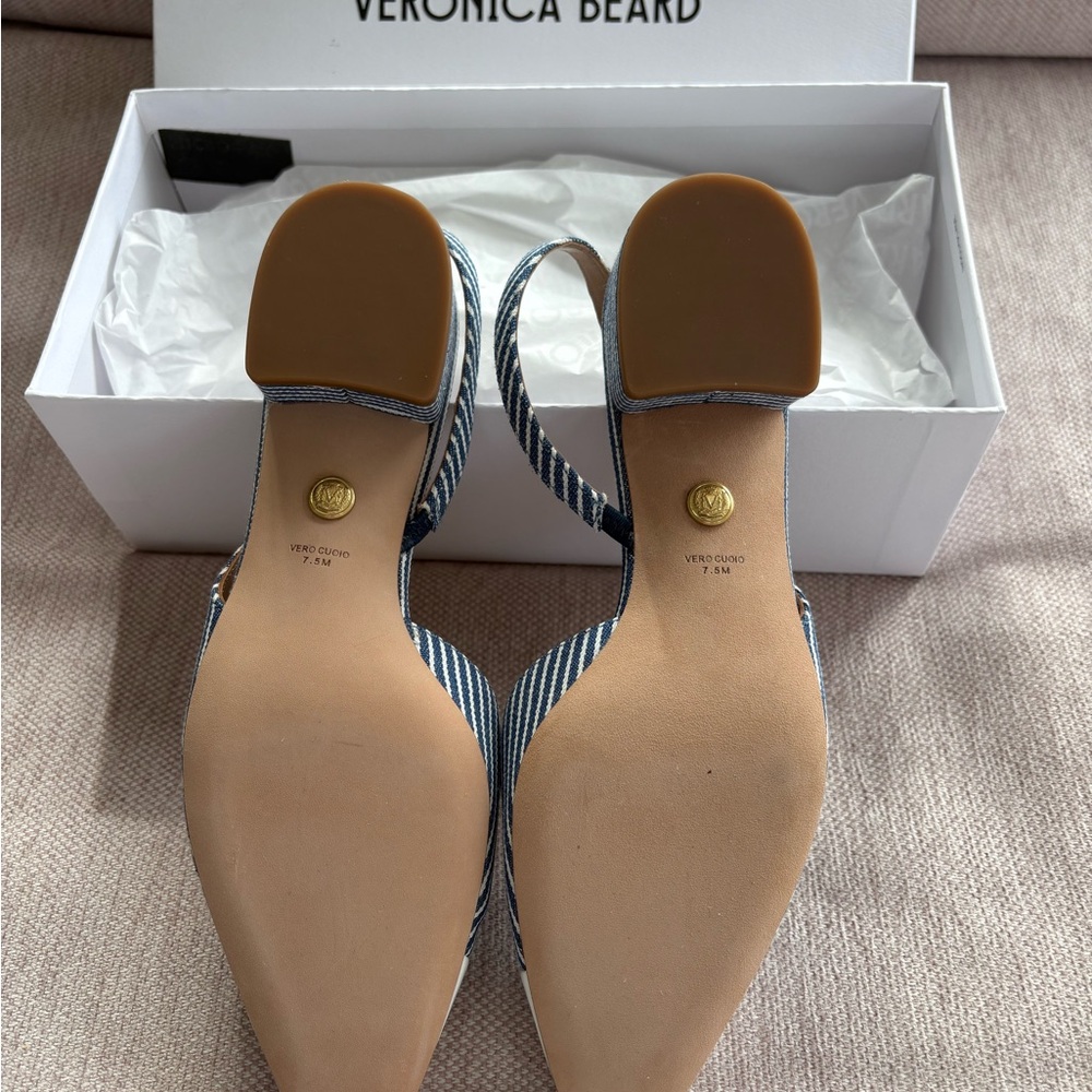 Veronica Beard Blue and White Cecile Slingbacks - Picture 6 of 11